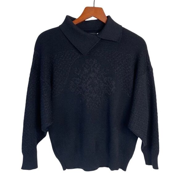 Skitique Int’l 100% Wool Nordic Ski Sweater Women's Medium Black Snowflake - Picture 1 of 8